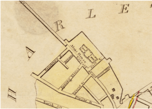 Image of part of a map showing a grid of city streets.